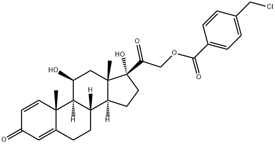 2-((8S,9S,10R,11S,13S,14S,17R)-11,17-dihydroxy-10,13-dimethyl-3-oxo-6,7,8,9,10,11,12,13,14,15,16,17-dodecahydro-3H-cyclopenta[a]phenanthren-17-yl)-2-oxoethyl 4-(chloromethyl)benzoate 구조식 이미지