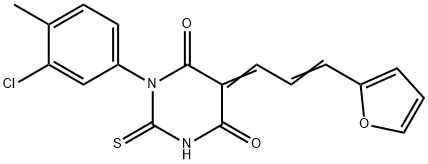(5E)-1-(3-chloro-4-methylphenyl)-5-[(2E)-3-(furan-2-yl)prop-2-en-1-ylidene]-2-thioxodihydropyrimidine-4,6(1H,5H)-dione 구조식 이미지