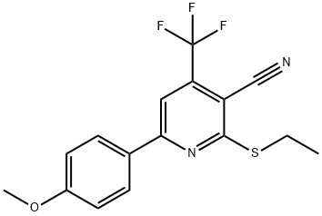 2-(ethylthio)-6-(4-methoxyphenyl)-4-(trifluoromethyl)nicotinonitrile 구조식 이미지