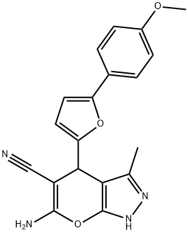 6-amino-4-(5-(4-methoxyphenyl)furan-2-yl)-3-methyl-1,4-dihydropyrano[2,3-c]pyrazole-5-carbonitrile 구조식 이미지