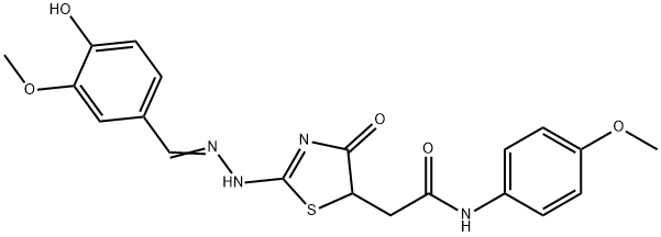 2-((E)-2-(((E)-4-hydroxy-3-methoxybenzylidene)hydrazono)-4-oxothiazolidin-5-yl)-N-(4-methoxyphenyl)acetamide Structure