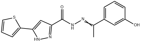 (E)-N-(1-(3-hydroxyphenyl)ethylidene)-3-(thiophen-2-yl)-1H-pyrazole-5-carbohydrazide 구조식 이미지