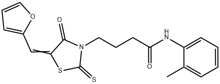 (E)-4-(5-(furan-2-ylmethylene)-4-oxo-2-thioxothiazolidin-3-yl)-N-(o-tolyl)butanamide 구조식 이미지