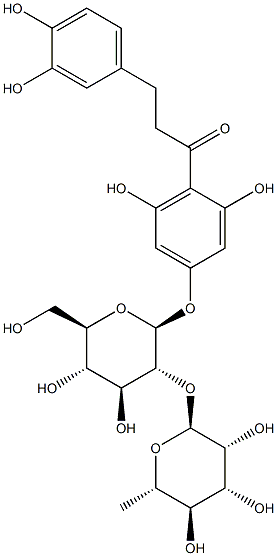 1-Propanone,1-[4-[[2-O-(6-deoxy-a-L-mannopyranosyl)-b-D-glucopyranosyl]oxy]-2,6-dihydroxyphenyl]-3-(3,4-dihydroxyphenyl)- Structure