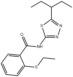 2-(ethylsulfanyl)-N-[5-(pentan-3-yl)-1,3,4-thiadiazol-2-yl]benzamide 구조식 이미지