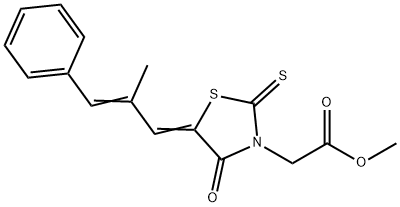 2-((E)-5-((Z)-3-methyl-4-phenylbut-3-enylidene)-4-oxo-2-thioxothiazolidin-3-yl)acetic acid Structure