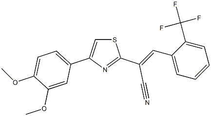 (E)-2-(4-(3,4-dimethoxyphenyl)thiazol-2-yl)-3-(2-(trifluoromethyl)phenyl)acrylonitrile 구조식 이미지