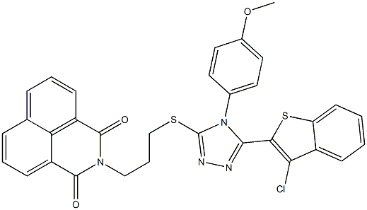 2-[3-[[5-(3-chloro-1-benzothiophen-2-yl)-4-(4-methoxyphenyl)-1,2,4-triazol-3-yl]sulfanyl]propyl]benzo[de]isoquinoline-1,3-dione 구조식 이미지