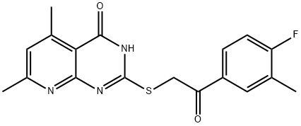 1-(4-fluoro-3-methylphenyl)-2-((4-hydroxy-5,7-dimethylpyrido[2,3-d]pyrimidin-2-yl)thio)ethan-1-one 구조식 이미지