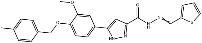 (E)-3-(3-methoxy-4-((4-methylbenzyl)oxy)phenyl)-N-(thiophen-2-ylmethylene)-1H-pyrazole-5-carbohydrazide Structure