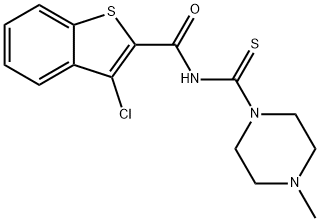 3-chloro-N-[(4-methyl-1-piperazinyl)carbonothioyl]-1-benzothiophene-2-carboxamide 구조식 이미지