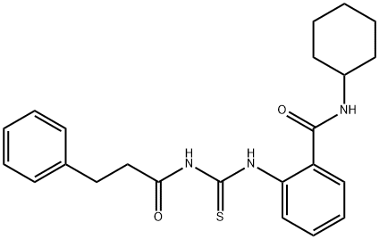 N-cyclohexyl-2-({[(3-phenylpropanoyl)amino]carbonothioyl}amino)benzamide 구조식 이미지