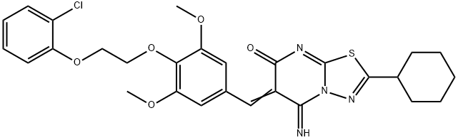 (6E)-6-{4-[2-(2-chlorophenoxy)ethoxy]-3,5-dimethoxybenzylidene}-2-cyclohexyl-5-imino-5,6-dihydro-7H-[1,3,4]thiadiazolo[3,2-a]pyrimidin-7-one 구조식 이미지