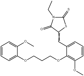 (5Z)-3-ethyl-5-{3-methoxy-2-[3-(2-methoxyphenoxy)propoxy]benzylidene}-2-thioxo-1,3-thiazolidin-4-one 구조식 이미지