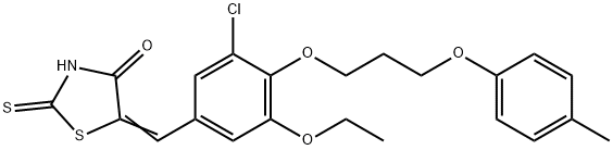 (5E)-5-{3-chloro-5-ethoxy-4-[3-(4-methylphenoxy)propoxy]benzylidene}-2-thioxo-1,3-thiazolidin-4-one Structure