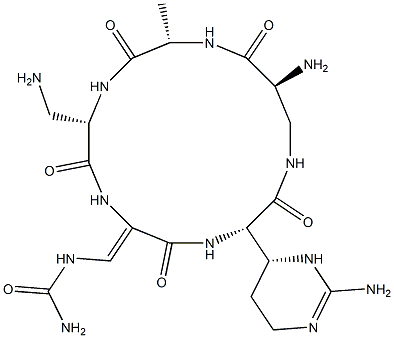 [(Z)-[(3S,9S,12S,15S)-15-amino-9-(aminomethyl)-3-[(6R)-2-amino-1,4,5,6-tetrahydropyrimidin-6-yl]-12-methyl-2,5,8,11,14-pentaoxo-1,4,7,10,13-pentazacyclohexadec-6-ylidene]methyl]urea Structure