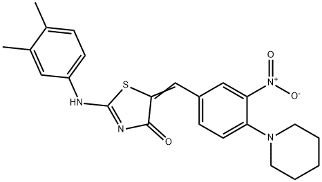 (5E)-2-(3,4-dimethylanilino)-5-[(3-nitro-4-piperidin-1-ylphenyl)methylidene]-1,3-thiazol-4-one Structure