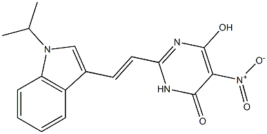 4-hydroxy-5-nitro-2-[(E)-2-(1-propan-2-ylindol-3-yl)ethenyl]-1H-pyrimidin-6-one Structure