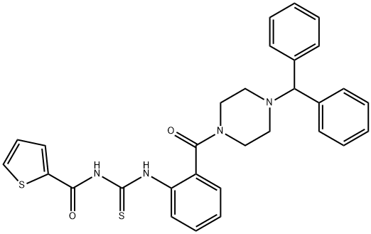 N-{[(2-{[4-(diphenylmethyl)-1-piperazinyl]carbonyl}phenyl)amino]carbonothioyl}-2-thiophenecarboxamide 구조식 이미지
