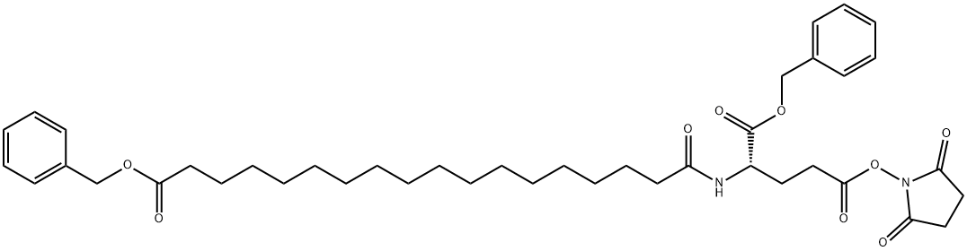 L-Glutamic acid, N-[1,18-dioxo-18-(phenylmethoxy)octadecyl]-, 5-(2,5-dioxo-1-pyrrolidinyl) 1-(phenylmethyl) ester 구조식 이미지