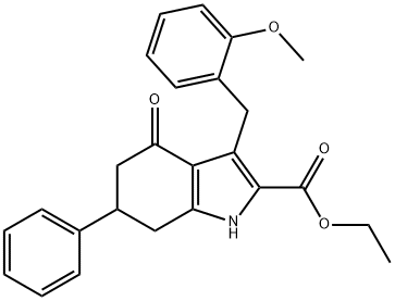 ethyl 3-(2-methoxybenzyl)-4-oxo-6-phenyl-4,5,6,7-tetrahydro-1H-indole-2-carboxylate 구조식 이미지