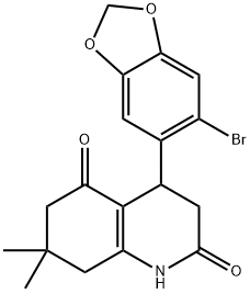 4-(6-bromo-1,3-benzodioxol-5-yl)-7,7-dimethyl-3,4,6,8-tetrahydro-1H-quinoline-2,5-dione 구조식 이미지