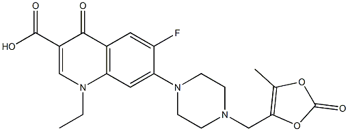 1-ethyl-6-fluoro-7-[4-[(5-methyl-2-oxo-1,3-dioxol-4-yl)methyl]piperazin-1-yl]-4-oxo-quinoline-3-carboxylic acid 구조식 이미지