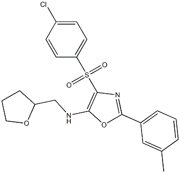 4-(4-chlorophenyl)sulfonyl-2-(3-methylphenyl)-N-(oxolan-2-ylmethyl)-1,3-oxazol-5-amine Structure