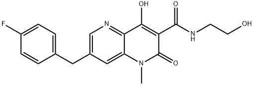 7-[(4-fluorophenyl)methyl]-4-hydroxy-N-(2-hydroxyethyl)-1-methyl-2-oxo-1,5-naphthyridine-3-carboxamide Structure