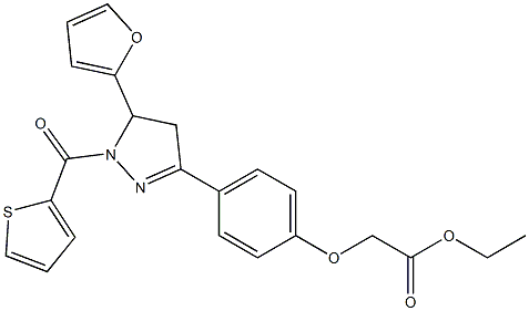 ethyl 2-[4-[3-(furan-2-yl)-2-(thiophene-2-carbonyl)-3,4-dihydropyrazol-5-yl]phenoxy]acetate Structure