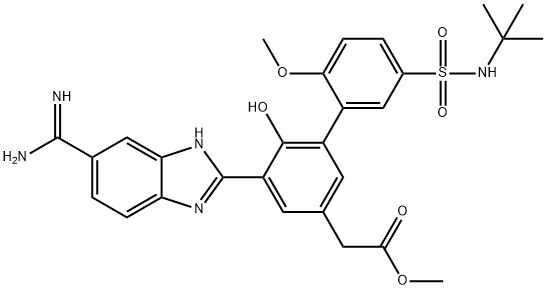 methyl 2-(5'-(N-tert-butylsulfamoyl)-5-(5-carbamimidoyl-1H-benzo[d]imidazol-2-yl)-6-hydroxy-2'-methoxybiphenyl-3-yl)acetate 구조식 이미지