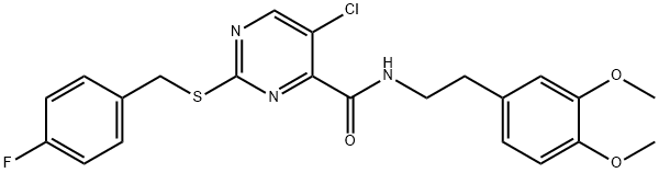 5-chloro-N-[2-(3,4-dimethoxyphenyl)ethyl]-2-[(4-fluorophenyl)methylsulfanyl]pyrimidine-4-carboxamide 구조식 이미지