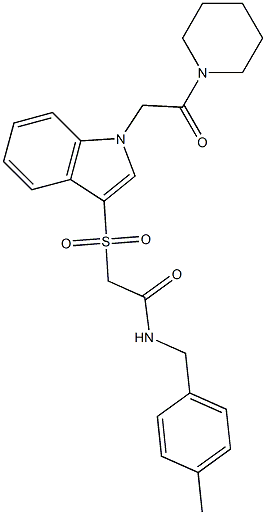 N-[(4-methylphenyl)methyl]-2-[1-(2-oxo-2-piperidin-1-ylethyl)indol-3-yl]sulfonylacetamide Structure