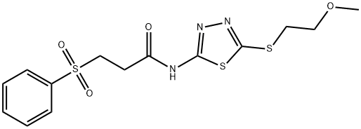 3-(benzenesulfonyl)-N-[5-(2-methoxyethylsulfanyl)-1,3,4-thiadiazol-2-yl]propanamide 구조식 이미지