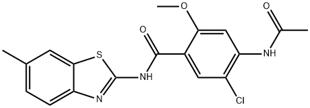 4-(acetylamino)-5-chloro-2-methoxy-N-(6-methyl-1,3-benzothiazol-2-yl)benzamide 구조식 이미지