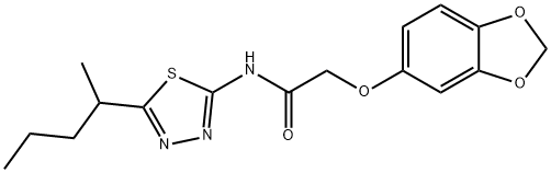 2-(1,3-benzodioxol-5-yloxy)-N-(5-pentan-2-yl-1,3,4-thiadiazol-2-yl)acetamide 구조식 이미지