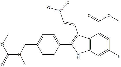 methyl (E)-6-fluoro-2-(4-(((methoxycarbonyl)(methyl)amino)methyl)phenyl)-3-(2-nitrovinyl)-1H-indole-4-carboxylate Structure