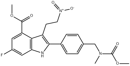 methyl 6-fluoro-2-(4-(((methoxycarbonyl)(methyl)amino)methyl)phenyl)-3-(2-nitroethyl)-1H-indole-4-carboxylate Structure