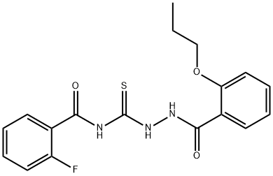 2-fluoro-N-{[2-(2-propoxybenzoyl)hydrazino]carbonothioyl}benzamide 구조식 이미지