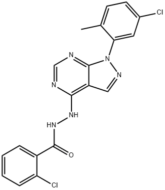 2-chloro-N'-[1-(5-chloro-2-methylphenyl)pyrazolo[3,4-d]pyrimidin-4-yl]benzohydrazide Structure