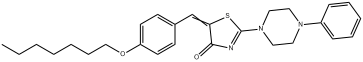(5Z)-5-[(4-heptoxyphenyl)methylidene]-2-(4-phenylpiperazin-1-yl)-1,3-thiazol-4-one 구조식 이미지