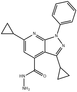 3,6-dicyclopropyl-1-phenyl-1H-pyrazolo[3,4-b]pyridine-4-carbohydrazide 구조식 이미지