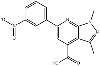 1,3-Dimethyl-6-(3-nitrophenyl)pyrazolo[3,4-b]pyridine-4-carboxylic acid 구조식 이미지