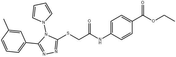 ethyl 4-[[2-[[5-(3-methylphenyl)-4-pyrrol-1-yl-1,2,4-triazol-3-yl]sulfanyl]acetyl]amino]benzoate 구조식 이미지