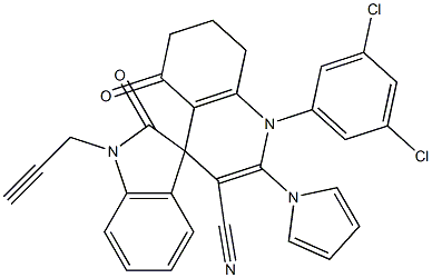 1-(3,5-dichlorophenyl)-2',5-dioxo-1'-prop-2-ynyl-2-pyrrol-1-ylspiro[7,8-dihydro-6H-quinoline-4,3'-indole]-3-carbonitrile Structure