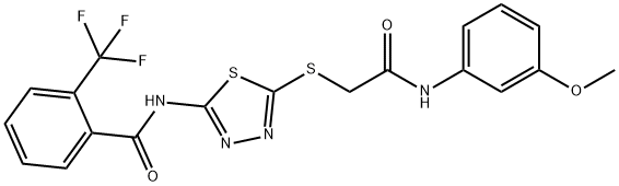 N-[5-[2-(3-methoxyanilino)-2-oxoethyl]sulfanyl-1,3,4-thiadiazol-2-yl]-2-(trifluoromethyl)benzamide Structure