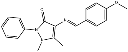 (E)-4-((4-methoxybenzylidene)amino)-1,5-dimethyl-2-phenyl-1,2-dihydro-3H-pyrazol-3-one 구조식 이미지