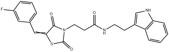 3-[(5E)-5-[(3-fluorophenyl)methylidene]-2,4-dioxo-1,3-thiazolidin-3-yl]-N-[2-(1H-indol-3-yl)ethyl]propanamide 구조식 이미지