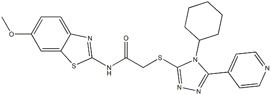 2-[(4-cyclohexyl-5-pyridin-4-yl-1,2,4-triazol-3-yl)sulfanyl]-N-(6-methoxy-1,3-benzothiazol-2-yl)acetamide Structure