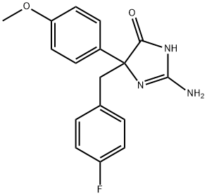 2-amino-5-[(4-fluorophenyl)methyl]-5-(4-methoxyphenyl)-4,5-dihydro-1H-imidazol-4-one 구조식 이미지